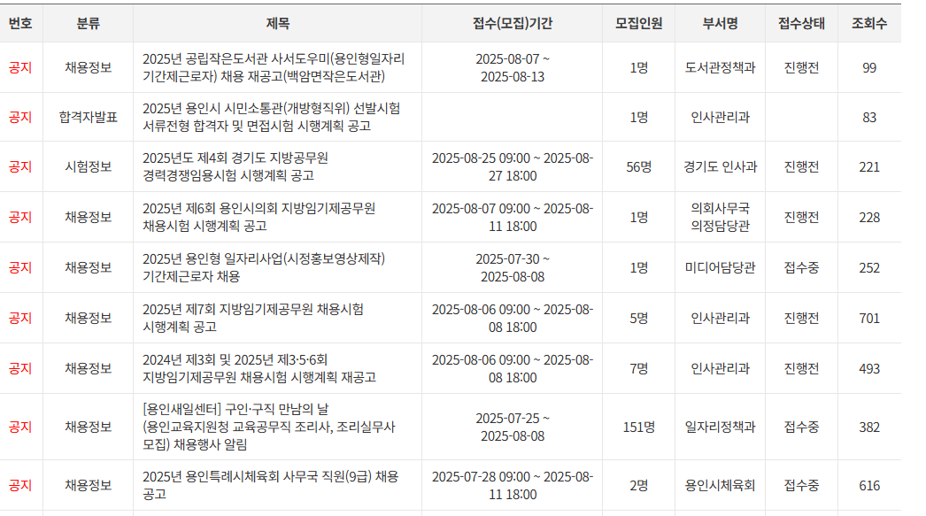 용인시청 구인구직