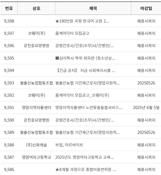 영암군청 구인구직