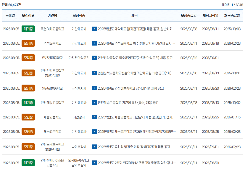 인천 교육청 구인구직